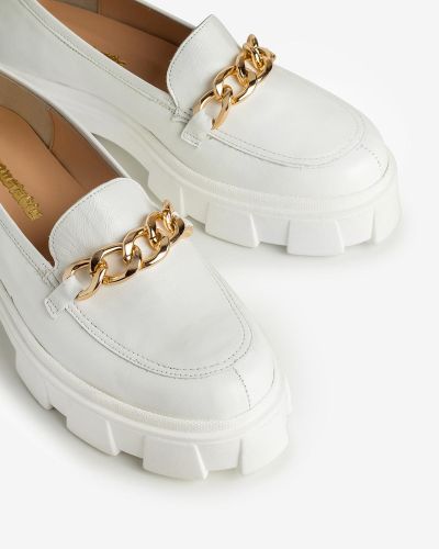 moustakis white leather loafers