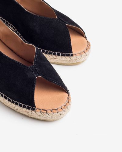 FABIOLAS μαύρες suede peep-toe εσπαντρίγιες