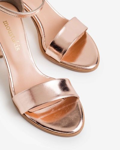 moustakis pink gold leather sandals