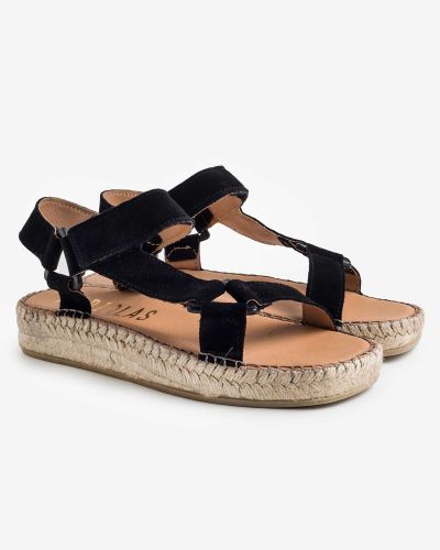 FABIOLAS μαύρα suede flatform σανδάλια