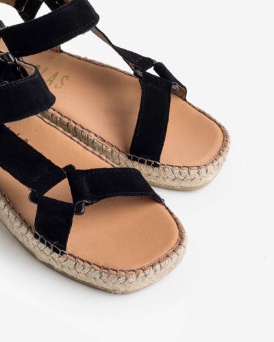 FABIOLAS μαύρα suede flatform σανδάλια