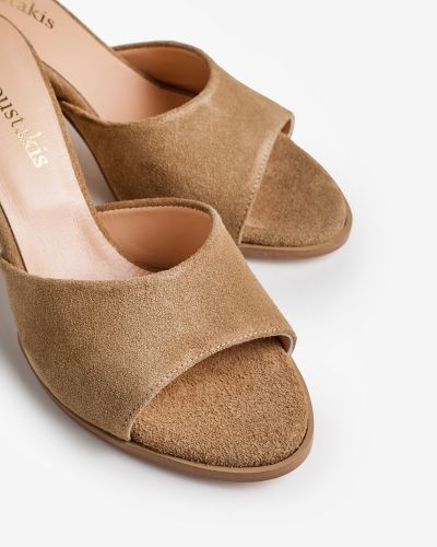 moustakis camel suede mules