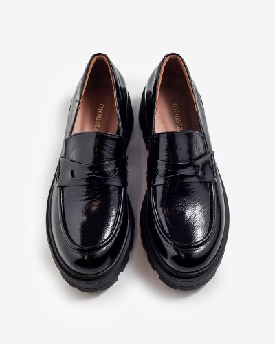 moustakis μαύρα δερμάτινα λουστρίνι loafers