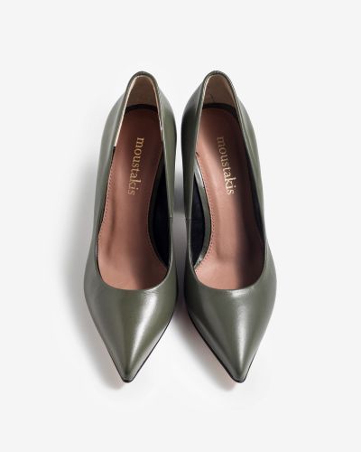 moustakis olive leather pointed pointed pumps with block heel