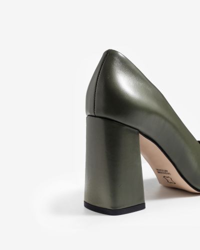 moustakis olive leather pointed pointed pumps with block heel