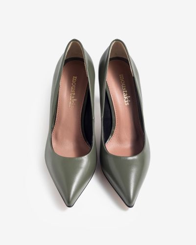 moustakis olive leather pointed pumps
