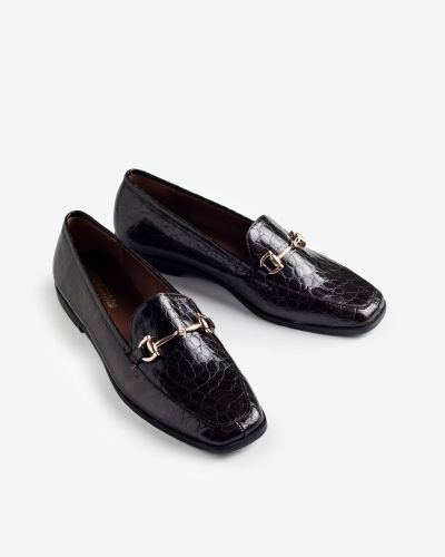 moustakis σκούρο καφέ κροκό δερμάτινα loafers