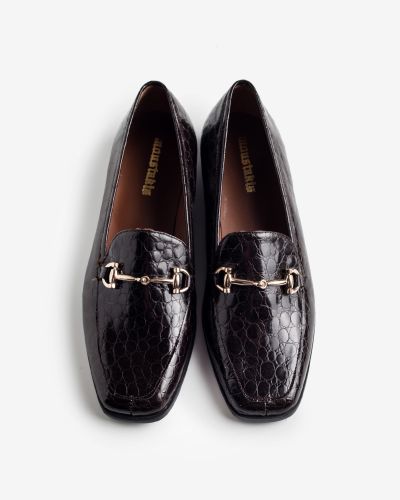 moustakis σκούρο καφέ κροκό δερμάτινα loafers