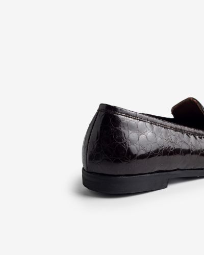 moustakis σκούρο καφέ κροκό δερμάτινα loafers