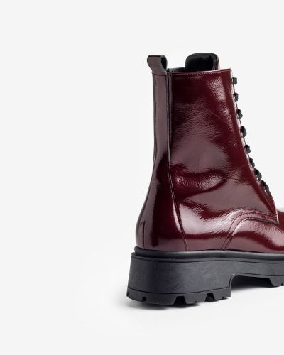 moustakis burgundy patent leather biker boots