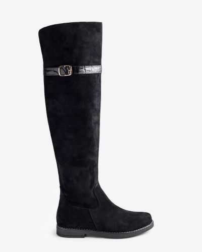 moustakis μαύρες suede μπότες over the knee
