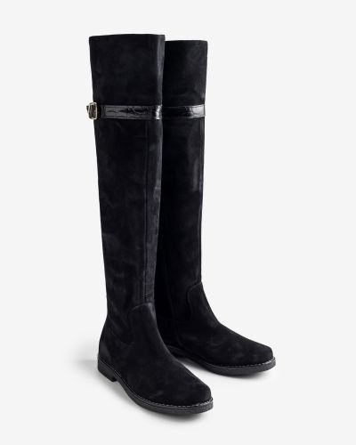 moustakis μαύρες suede μπότες over the knee