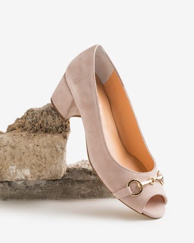 moustakis nude suede peep-toe pumps