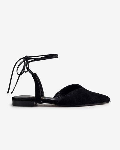 moustakis μαύρα suede μπαλαρίνες lace-up
