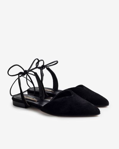 moustakis μαύρα suede μπαλαρίνες lace-up