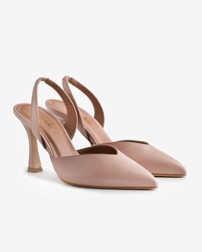 moustakis μπεζ δερμάτινες γόβες slingback