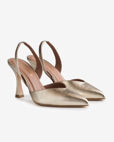 moustakis χρυσές δερμάτινες γόβες slingback