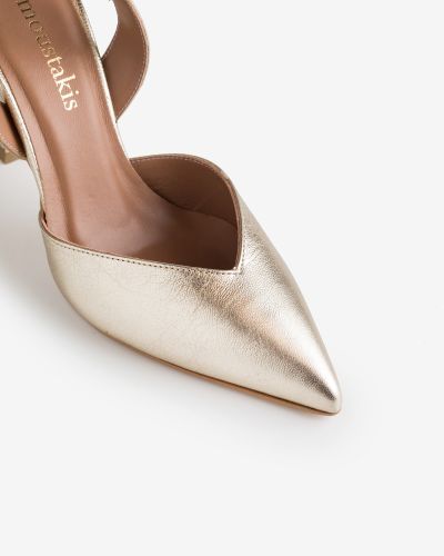 moustakis gold leather slingback pumps