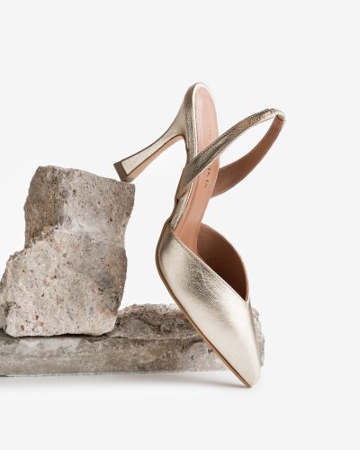 moustakis gold leather slingback pumps