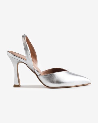 moustakis ασημένιες δερμάτινες γόβες slingback