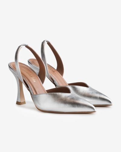 moustakis ασημένιες δερμάτινες γόβες slingback
