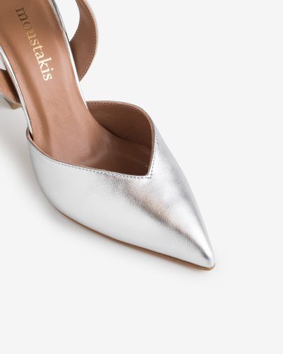 moustakis ασημένιες δερμάτινες γόβες slingback