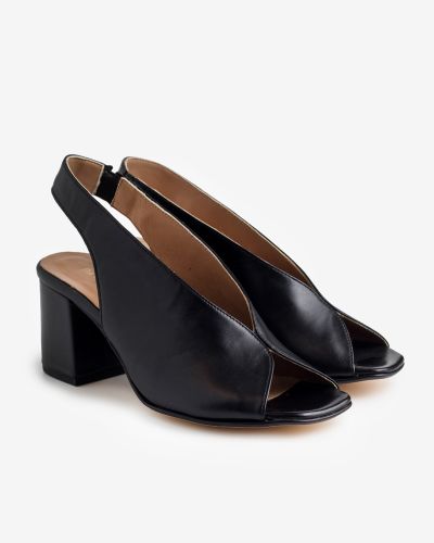Paola Ferri μαύρα δερμάτινα πέδιλα peep-toe