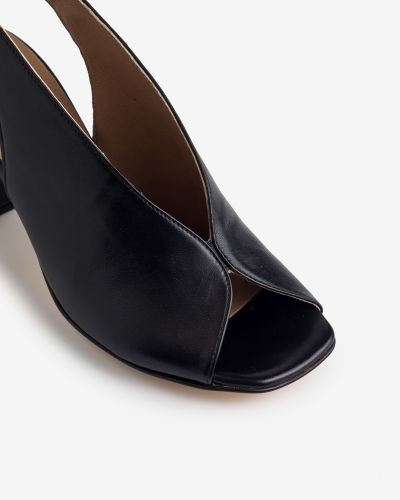 Paola Ferri μαύρα δερμάτινα πέδιλα peep-toe