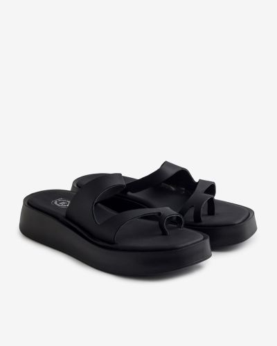 moustakis μαύρα δερμάτινα σανδάλια flatform