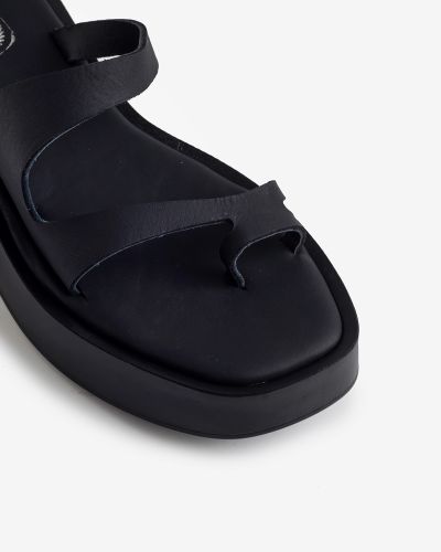 moustakis μαύρα δερμάτινα σανδάλια flatform