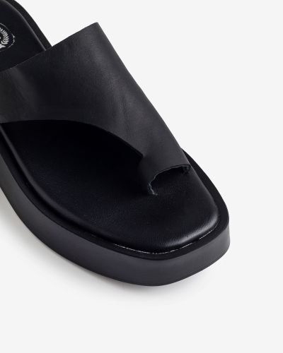moustakis μαύρα δερμάτινα σανδάλια flatform