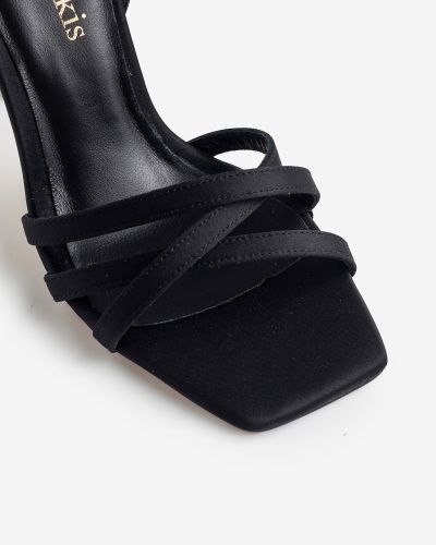 moustakis black satin sandals