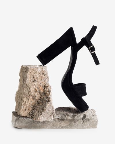 moustakis black checkered suede sandals