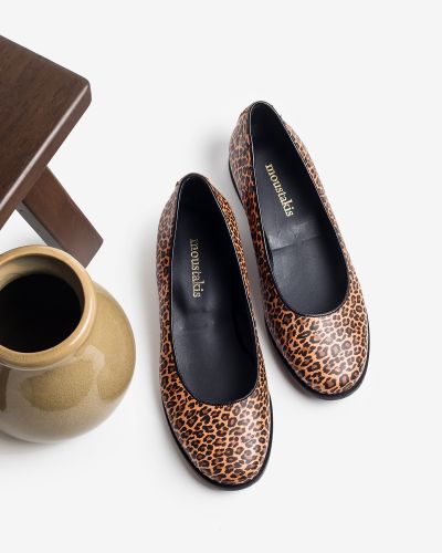 moustakis leopard leather ballet flats