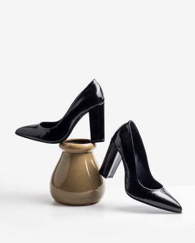 moustakis black patent pumps