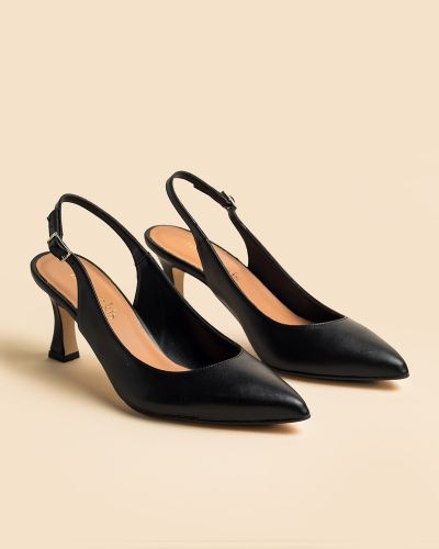 moustakis μαύρες δερμάτινες γόβες slingback
