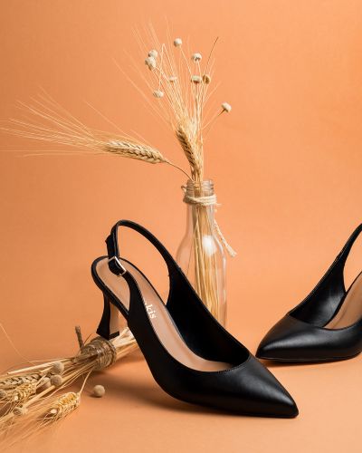 moustakis μαύρες δερμάτινες γόβες slingback