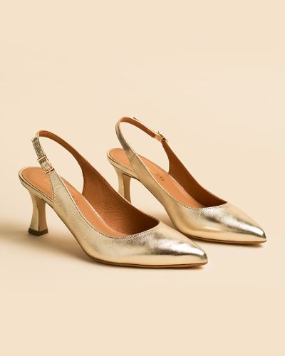 moustakis χρυσές δερμάτινες γόβες slingback