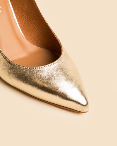 moustakis χρυσές δερμάτινες γόβες slingback