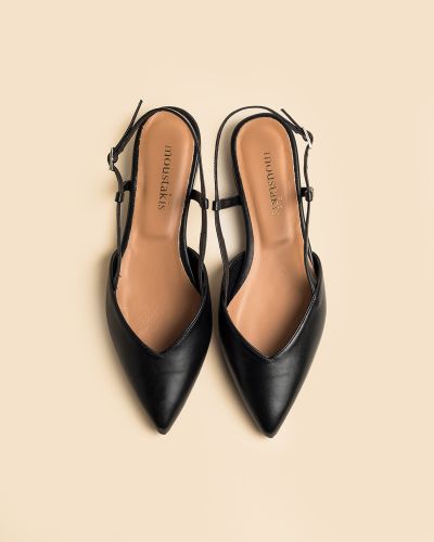 moustakis μαύρες δερμάτινες μπαλαρίνες slingback