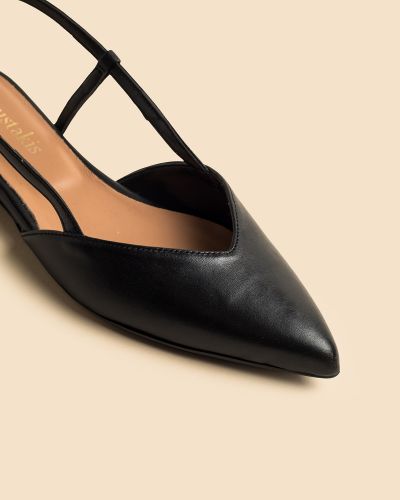 moustakis μαύρες δερμάτινες μπαλαρίνες slingback