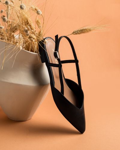 moustakis μαύρες δερμάτινες μπαλαρίνες slingback