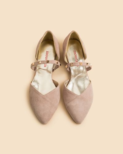 moustakis nude suede μπαλαρίνες