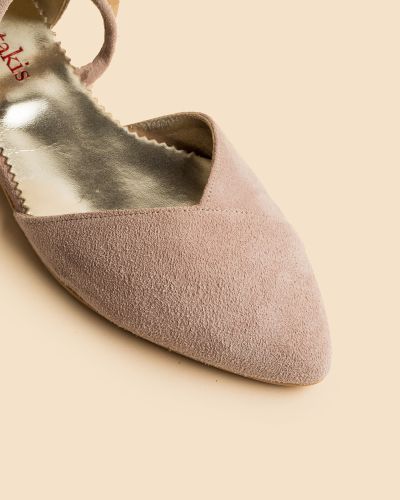 moustakis nude suede μπαλαρίνες