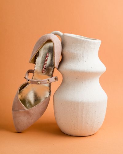 moustakis nude suede μπαλαρίνες