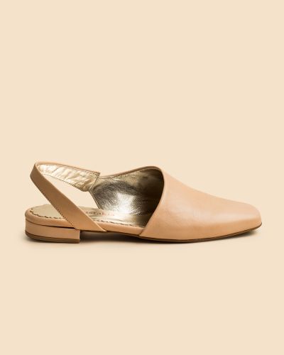 moustakis μπεζ δερμάτινα καρέ slingback flats
