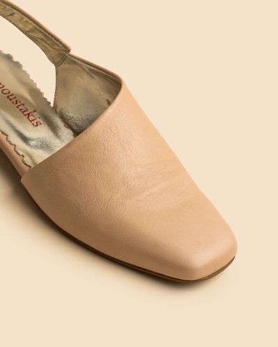moustakis μπεζ δερμάτινα καρέ slingback flats