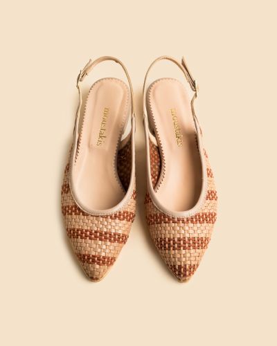 moustakis ταμπά δερμάτινες πλεκτές μπαλαρίνες slingback