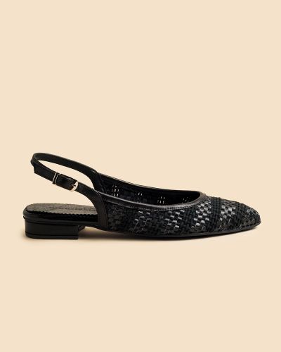 moustakis μαύρες δερμάτινες πλεκτές μπαλαρίνες slingback