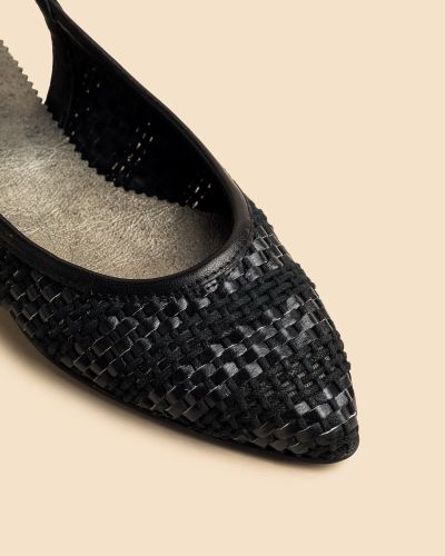 moustakis μαύρες δερμάτινες πλεκτές μπαλαρίνες slingback